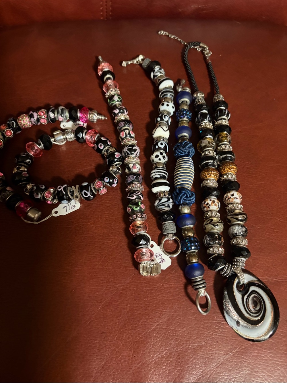 Mixed Bead Charm Bracelets and Necklaces - Black, Pink, Blue